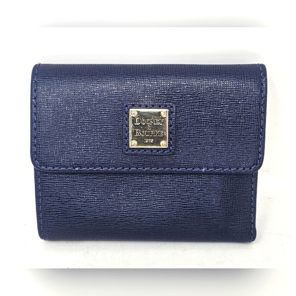 Dooney & Bourke Handbags - Dooney & Bourke Small Blue Saffriano Leather Flap Credit Card Wallet